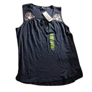 Eddie Bauer Black and White Sleeveless Tie Front Tank Top